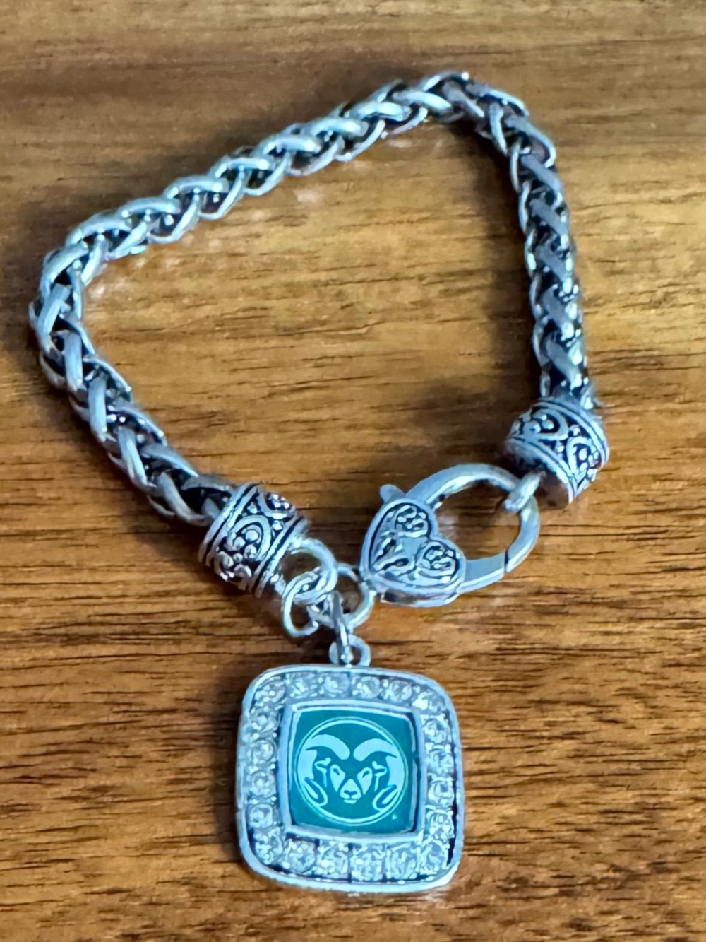 Silver Braded Bracelet with Colorado State University Ram Pendant